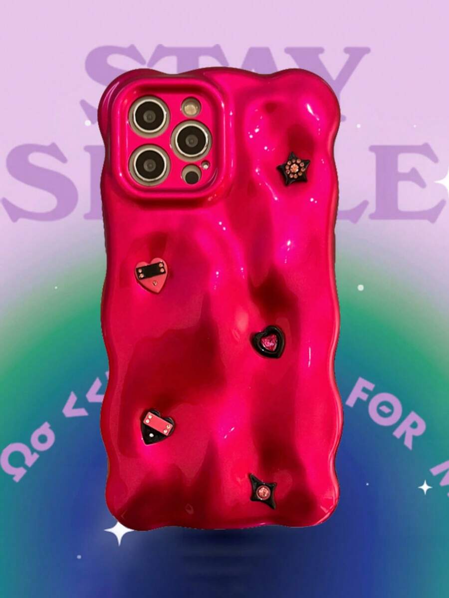 Y2K Cute Heart Star Phone Case Compatible With IPhone 16 Pro Max 15 Pro Max 14 Pro 13 Pro 12 11 Shockproof Back Cover Girl Gift - Hot Pink - View 1