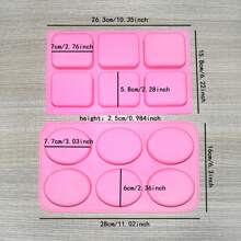 Six Hole Oval Silicone Mold, Six Hole Rectangular Silicone Mold, Handmade Soap Mold, Thickened Material, Easy Demolding, High Temperature Resistant Handmade Creation Mold, Suitable For Handmade Soap, Candles, Gypsum, Dropper And Other Handmade Crafts - Pink - View 2