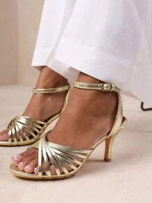 Where’s That From CYPRUS MULTI CROSS OVER STRAP MID HEELS - Gold Metallic - View 1