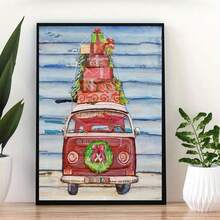 1 Pc Wooden Framed Red Antique Carriage Garland Canvas Painting(1)Thickness 2.25cm/0.9inch,High Quality Wall Art Prints Poster,Direct Hanging Wall Picture,Decor For Home Gifts, Living Room, Bathroom, Bedroom, Kitchen