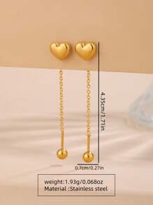 1 对优雅浪漫的心形元素和流苏不锈钢耳环，适合女性参加宴会、约会或作为情人节礼物佩戴 - 金黃色 - 查看 6