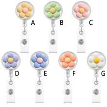 3D 5-Petal Flower Nurse Badge Reel, Retractable Badge Reel ID Holder, Suitable As Gift For Nurses, Doctors, Medical Staff, Hospital Office Workers