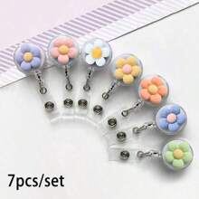 3D 5-Petal Flower Nurse Badge Reel, Retractable Badge Reel ID Holder, Suitable As Gift For Nurses, Doctors, Medical Staff, Hospital Office Workers