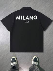 男士夏季短袖 Polo 衫，字母印花时尚休闲衬衫