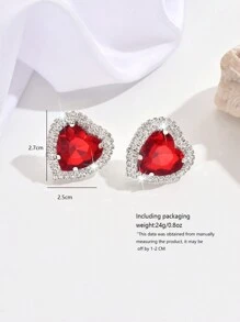 1 paar damesmode sprankelende hartvormige strass oorbellen, bruiloft, feest, vakantie cadeau voor Valentijnsdag en Moederdag, moeder, moeder, Moederdag, cadeau