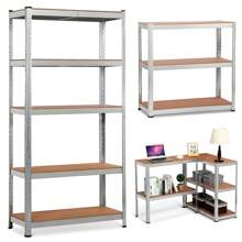 Estantería Almacenaje de 5 Niveles, Estantería Metálica, Modular, Garaje, Almacén, Trastero, Cocina, estante puede soportar mucho peso, 40 x 90 x 180 cm, Cargas Pesadas Taller 5 Estantes MDF Plata - Plateado - Ver 1