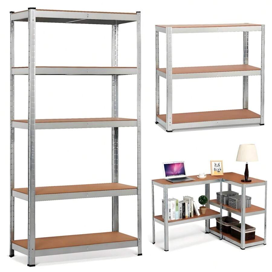Estantería Almacenaje de 5 Niveles, Estantería Metálica, Modular, Garaje, Almacén, Trastero, Cocina, estante puede soportar mucho peso, 40 x 90 x 180 cm, Cargas Pesadas Taller 5 Estantes MDF Plata - Plateado - Ver 1