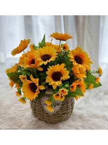 1 件/3 件，带茎向日葵花束，假植物，户外塑料绿植，不褪色绿植，春季向日葵，适合花园门廊窗户 - 黃色 - 查看 9