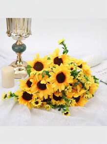 1 件/3 件，带茎向日葵花束，假植物，户外塑料绿植，不褪色绿植，春季向日葵，适合花园门廊窗户 - 黃色 - 查看 8