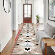 1 pièce Tapis de couloir antidérapant avec base en verre motif croix brun clair, 3 motifs diamant superposés au centre, motif quadrillé flou incrusté. Lavable en machine. Tapis pour entrée, salon, chambre, patio extérieur, jardin, décoration de maison, décoration de pièce, tapis de zone, tapisserie