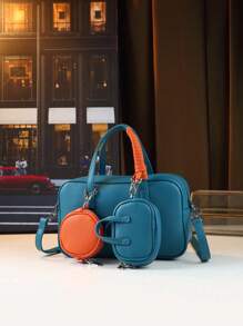 2 件套波士顿手提包、枕头包、个性化通勤包、零钱包、女士装饰时尚包 - 藍色 - 查看 3