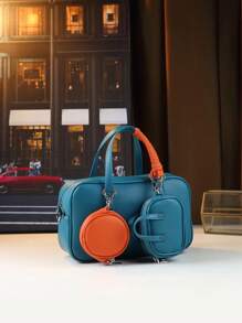 2 件套波士顿手提包、枕头包、个性化通勤包、零钱包、女士装饰时尚包 - 藍色 - 查看 7