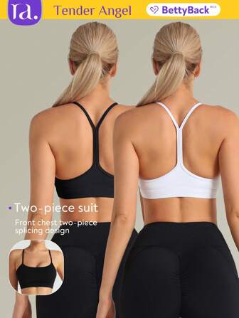 Tender Angel 2pcs Women Sports Bra With Removable Padded One-Shoulder Minimalist Cami Racerback Activewear