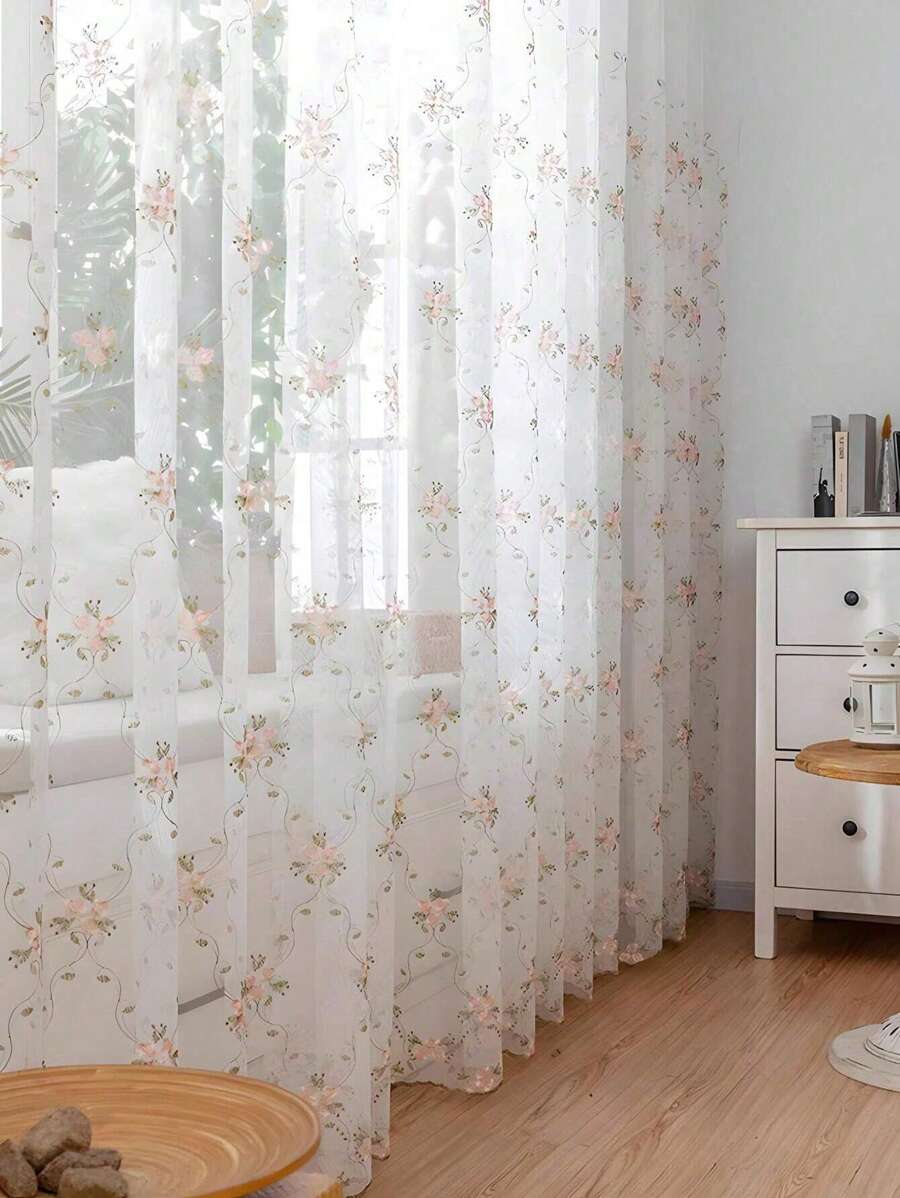 1 tấm rèm voan thêu hoa, rèm ren hoa cổ điển cho phòng khách, phòng ngủ, ban công. - Nhiều màu - Xem 1