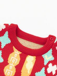Balabala Baby Knit Sweater, Infant Pullover, 2025 Spring New Year Style - Red and Green - View 6