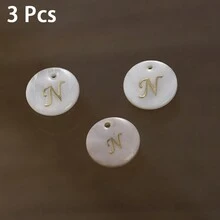 3 Peças Pingente Redondo de Concha de 15mm, 26 Peças Contas com Letra de Furo Único, Padrão de Alfabeto de A a Z, Para Fazer Colar, Pulseira, Artesanato de Joias