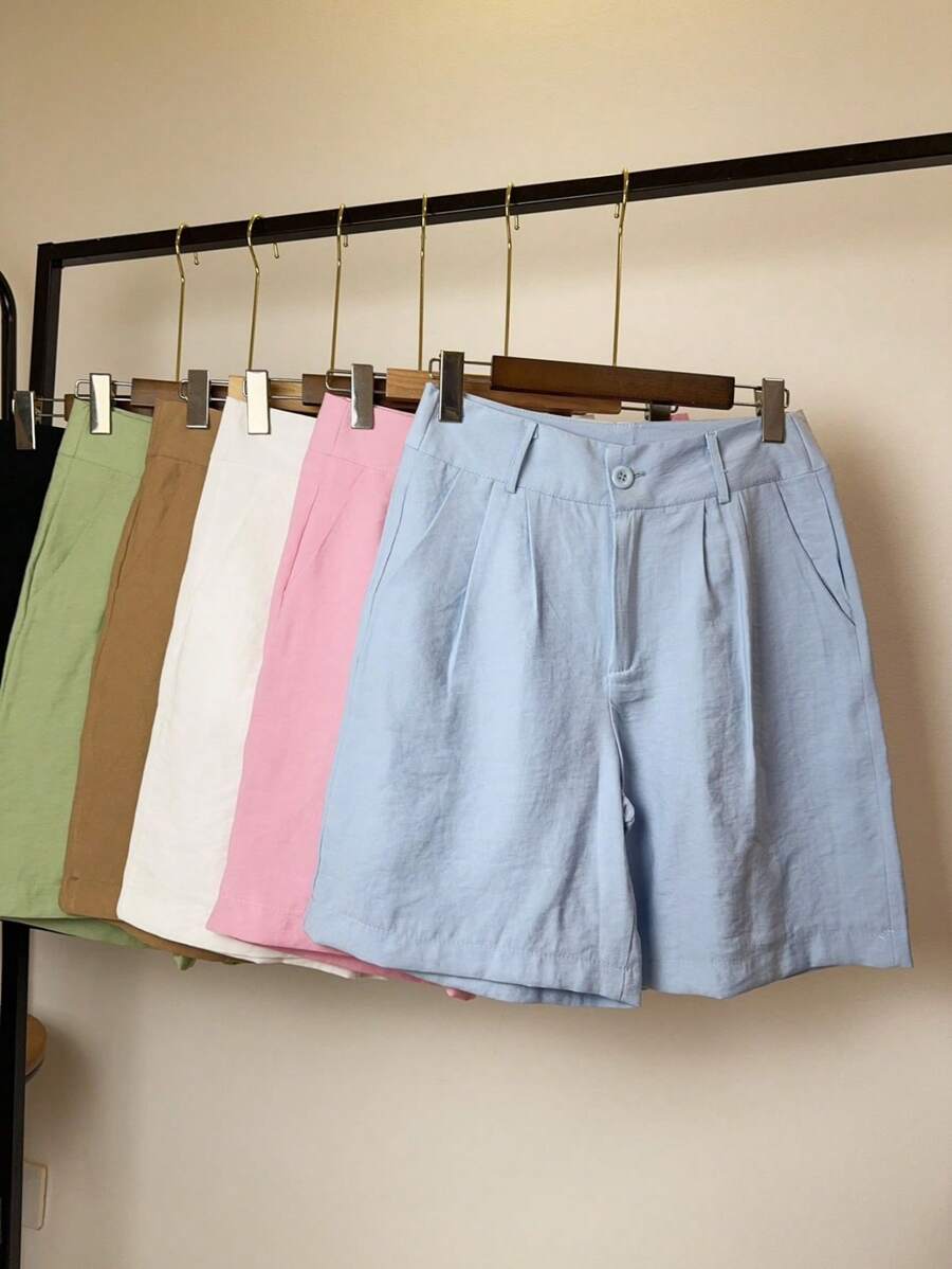 ISADORA MODA WOMEN'S LINEN BERMUDA SHORTS WITH POCKETS, ELEGANCE AND - Baby Blue - View 1