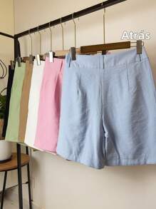 ISADORA MODA WOMEN'S LINEN BERMUDA SHORTS WITH POCKETS, ELEGANCE AND - Baby Blue - View 6