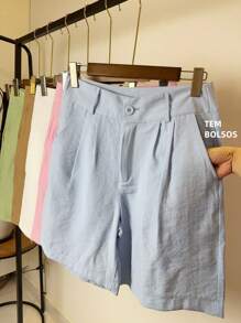 ISADORA MODA WOMEN'S LINEN BERMUDA SHORTS WITH POCKETS, ELEGANCE AND - Baby Blue - View 4