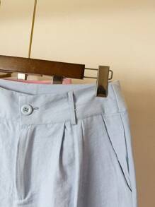 ISADORA MODA WOMEN'S LINEN BERMUDA SHORTS WITH POCKETS, ELEGANCE AND - Baby Blue - View 5