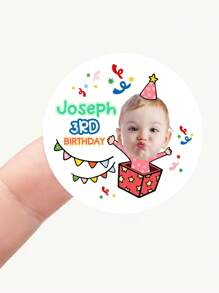 54-540 piezas Pegatinas de agradecimiento personalizadas, Etiquetas redondas personalizadas, Pegatinas de cumpleaños personalizadas, Pegatinas de caja de regalo personalizables, Pegatinas para niños, Niño - Versión de texto de foto - Ver 6