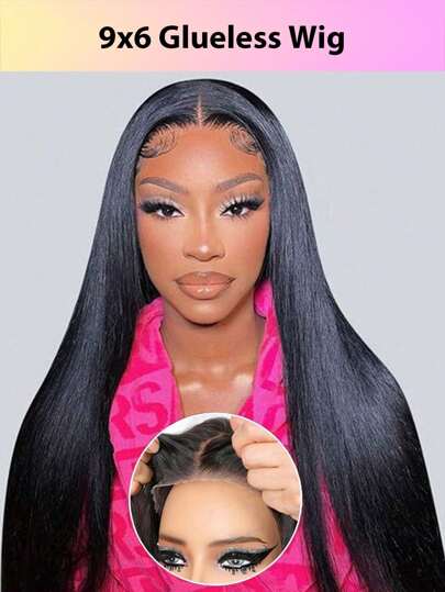 9x6 Glueless Wigs Human Hair Pre Plucked Pre Cut Lace Closure Wigs Human Hair Straight Lace Front Wigs Human Hair 180 Density Bleached Knots Natural Color
