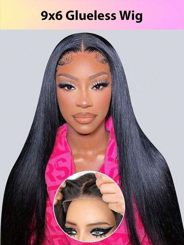 9x6 Glueless Wigs Human Hair Pre Plucked Pre Cut Lace Closure Wigs Human Hair Straight Lace Front Wigs Human Hair 180 Density Bleached Knots Natural Color