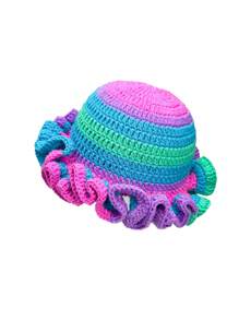 1pc Women's Y2K Style Handmade Crochet Ruffled Knit Hat, Hollow Out Knitted Bucket Hat, Suitable For Daily Wear, Photography, Parties, Picnics, Outdoor Activities - Color - View 19
