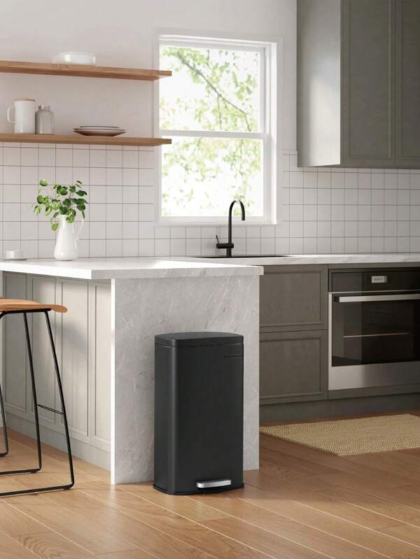 SONGMICS Kitchen Bin 30L, Pedal Bin, Rubbish Bin With Soft-Close Lid And Inner Bucket, Steel, White, Black