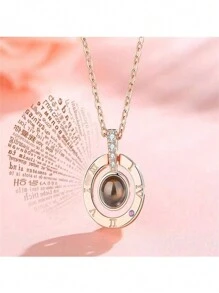 定制语言图片项链，100 种语言爱情表白，女士，锆石，闪亮戒指，华丽吊坠，奢华，情人节，周年纪念，礼物 - 彩色 - 查看 2