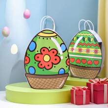 3 件随机颜色复活节创意双面可爱蛋形纸绳手柄礼品袋复活节复活节装饰品复活节装饰复活节礼物复活节袋子