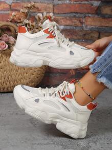 Neue Blumen bedruckte Schnürsportschuhe für Damen, runde Zehenkappe, dickere Sohle, rutschfest, lässige Chunky-Sneaker, modisch atmungsaktiv Studentensneaker - Verschiedenfarbig - Übersicht 5