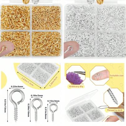 Pequenos pinos de olhal de parafuso para fazer joias e artesanato DIY Mini parafusos de olhal para projetos de arte Encantos de contas Pequenos ganchos de olhal Olhos de parafuso para artesanato
