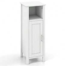 Freestanding Wooden 2-Tier Cabinet Bathroom Large Storage Organizer W/Open Shelf - White - View 1