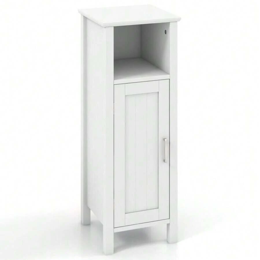 Freestanding Wooden 2-Tier Cabinet Bathroom Large Storage Organizer W/Open Shelf - White - View 1