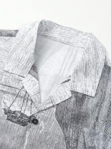 Camisa de manga corta con estampado todo sobre para hombres, diseño de solapa de "La Última Cena" de
