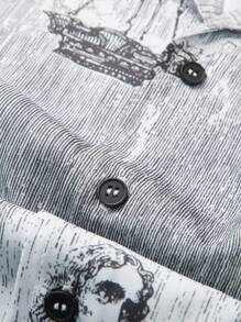 Camisa de manga corta con estampado todo sobre para hombres, diseño de solapa de "La Última Cena" de