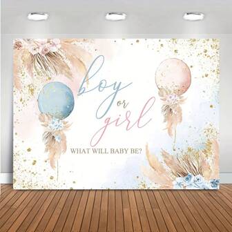 Fondo de globo rosado o azul de estilo bohemio para decoración de fiesta de revelación de género "Él o Ella", adornos de pampas, fondo de fotografía vinílico para fiesta de revelación de género bohemio, decoraciones para sesiones fotográficas