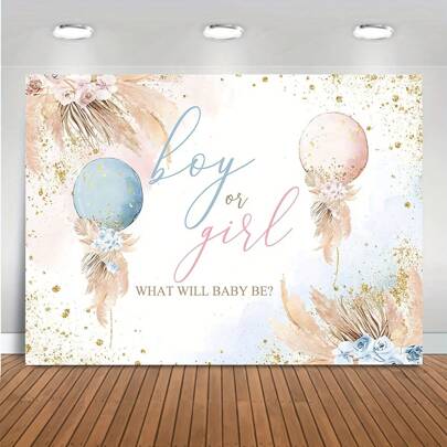 Fundo de balão boho rosa ou azul, decorações para festa de revelação de gênero, capim-dos-pampas, fundo fotográfico de vinil, decorações boêmias para revelação de gênero, sessões de fotos