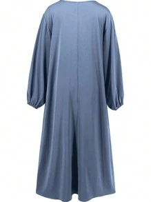 女士纯色圆领灯笼袖宽松阿拉伯连衣裙