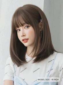 NAMM 女士齐肩棕色鲍勃假发 16 英寸短直发带刘海高品质合成纤维假发适合女孩日常使用