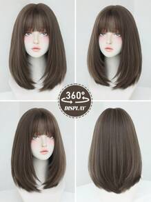 NAMM 女士齐肩棕色鲍勃假发 16 英寸短直发带刘海高品质合成纤维假发适合女孩日常使用