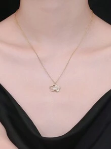 1 件时尚纯银四叶草白色珍珠母贝 2 件组合女士流行项链首饰 - 雙四葉草項鍊 - 查看 3