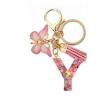 1pc Women's Boho Fashionable Pink Glittery Heart Shaped & English Letter Keychain With Tassel & Butterfly Design, Heart Shape Glitter, Crystal, Tassel And Butterfly Pendant Car Hanging Pendant Women Gift, Wallet And Handbag Accessories For Couple, Mother, Valentine's Day, Friends As Gift, Bag Pendant - Рожевий - Переглянути 20
