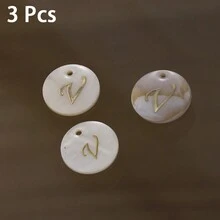 3 Peças Pingente Redondo de Concha de 15mm, 26 Peças Contas com Letra de Furo Único, Padrão de Alfabeto de A a Z, Para Fazer Colar, Pulseira, Artesanato de Joias