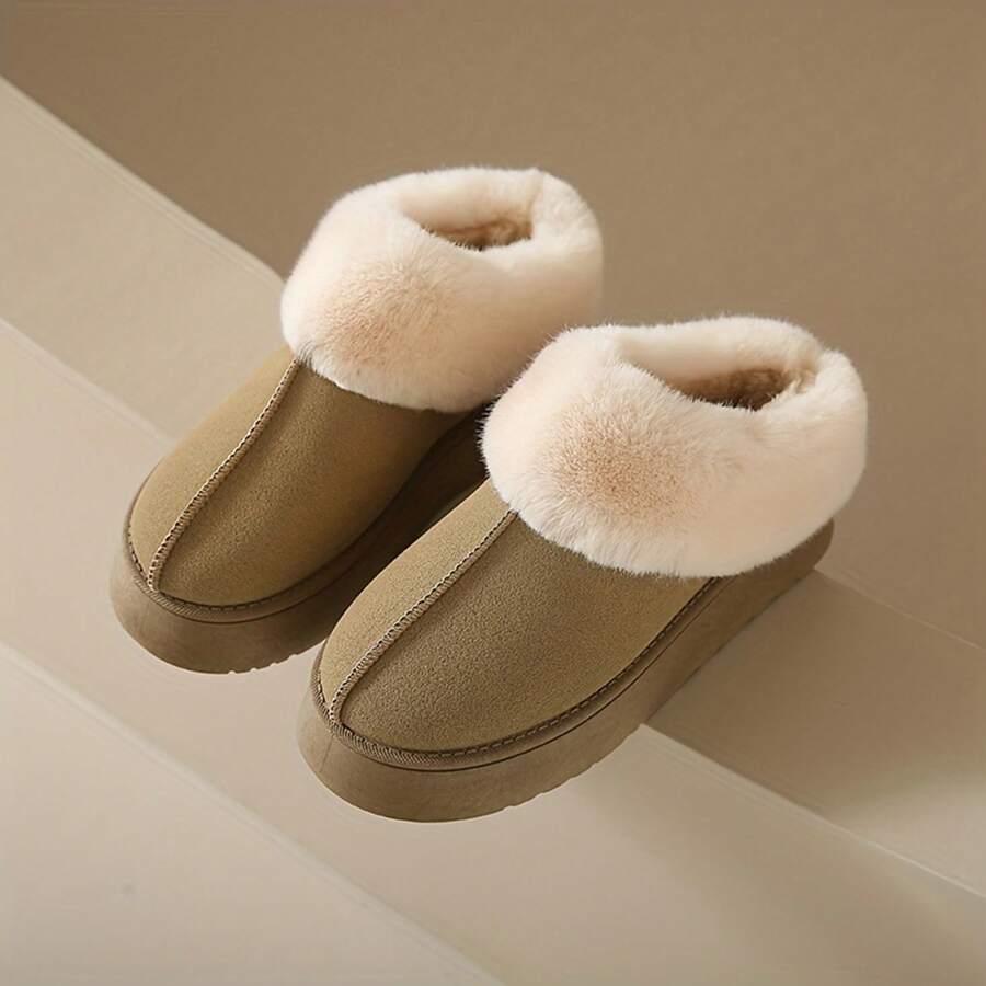 Womens Slippers Winter - Thick Flat Suede Shearling Shoes: Warm & Comfy Snow Shoes With Thick Soles, Short Boots Casual For Women