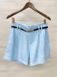 Marrant Shorts With Belt And Pocket High Waist - 淺藍色 - 查看 1