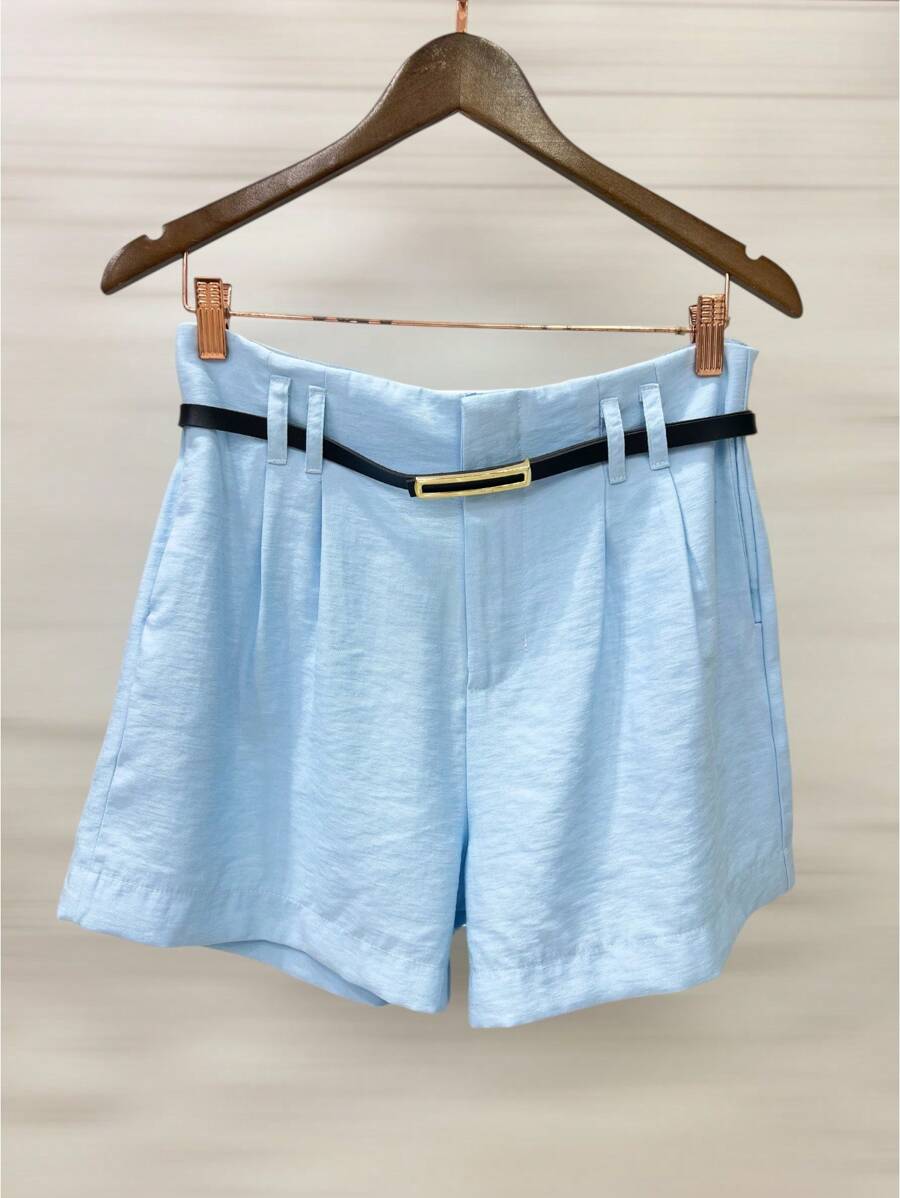 Marrant Shorts With Belt And Pocket High Waist - 淺藍色 - 查看 1
