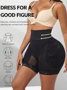 女式高腰收腹自行车短裤，带提臀垫，性感优雅塑身短裤，带可拆卸泡沫垫，防擦伤短裤，轻盈无缝，黑色 - 黑色 - 查看 5