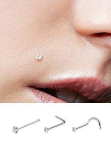 3Pcs 20G 316L Stainless Steel Zirconia Nose Piercing Stud For Women Men, L Shape Nose Ring Nose Screw Nose Piercing Jewelry